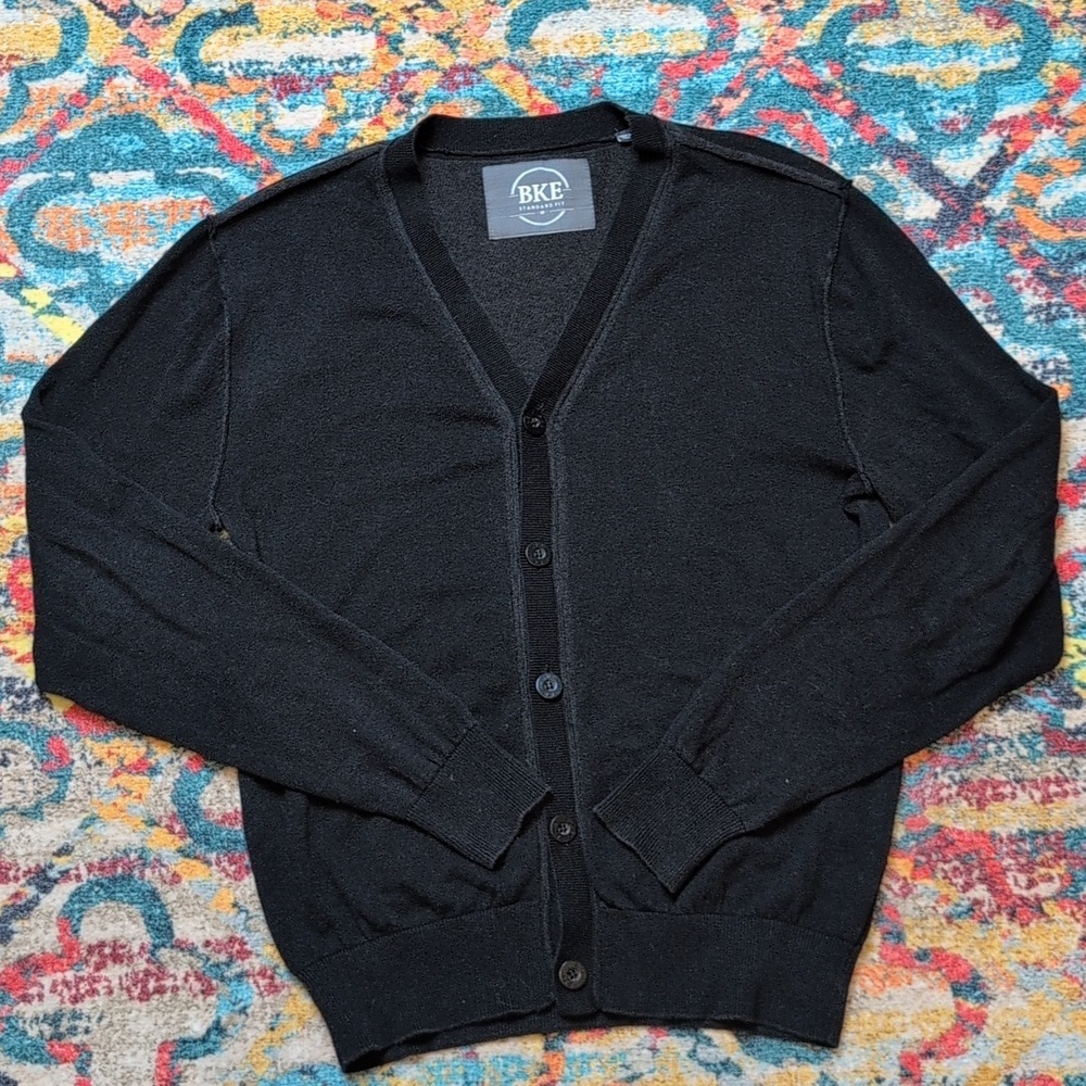 BKE Standard Fit Basic Black 100% Cotton Cardigan Medium EUC